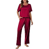 MOYEE Women's Silk Pajama Sets Satin 2 Piece Loungewear Silky Top and Pants with Pockets