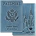 Shvigel Passport Cover - Leather Holder - Love America Collection (Statue of Liberty Light Blue Vintage)