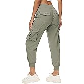 Women's Cargo Hiking Pants Quick Dry Lightweight Elastic Waist Button Pockets Joggers Athletic Sweatpants Travel Casual