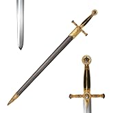 Sauvagine Medieval Templar Knight Sword &ndash; 33-33.3 Inch Black &amp; Red &amp; Gold Crusader Replica for Cosplay, Collection &amp; Display