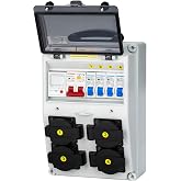 YouTeMei Power Distribution Breaker Box with 110V Electricity Meter &ndash; with 4 NEMA 5-20 Outlets, IP54 Waterproof Outdoor Electrical Panel for Jobsite, Workshop, and Factory