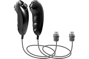MODESLAB Wii Nunchuck Controller, 2 Pack Nunchuk Controllers Replacement Remote Joystick Gamepad Controller Compatible with Wii Wii U Console(Black)