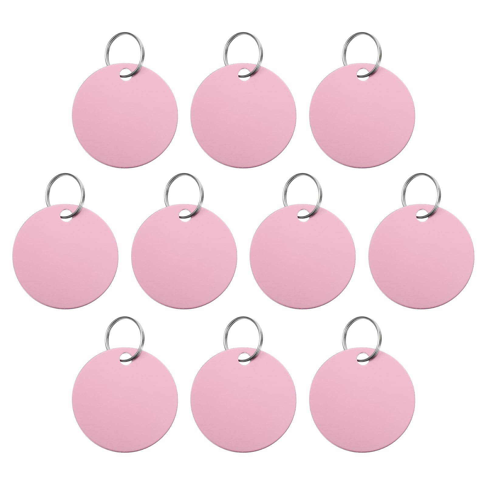 PATIKIL Aluminum Stamping Blanks 1.4 Inch, 10Pcs Round Metal Engraving Blank Discs Sublimation ID Name Tags Dog Tag with Key Rings for DIY Craft Engraving, Pink