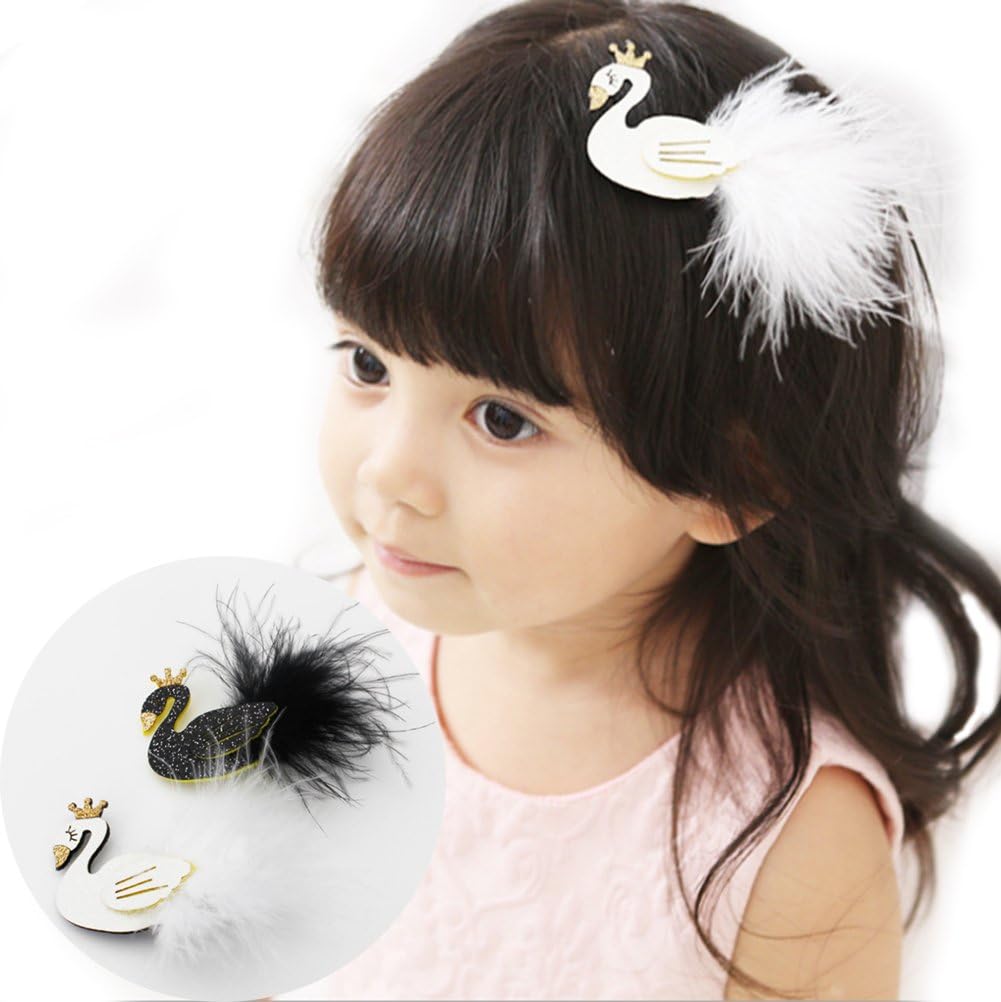 pengduo Baby-Girl's Swan Hair Bows/Clips, Black and White, Small, 2 Piece