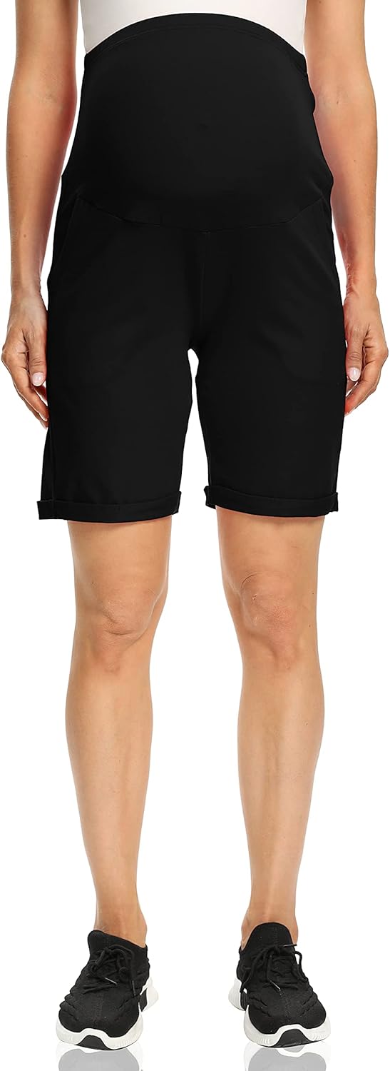 V VOCNI Women's Maternity Shorts Lounge Cotton Bermuda Shorts Folded Hem Pregnancy Shorts with Pockets at  Women’s Clothing store