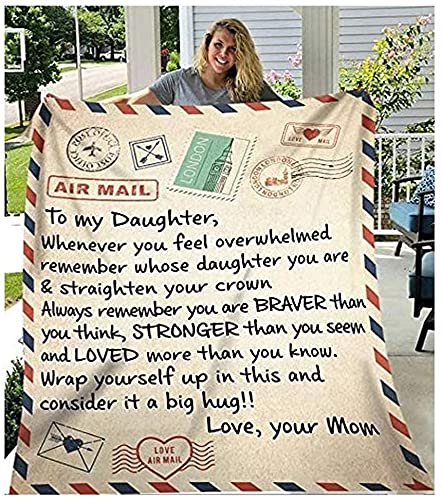 Nobbeve Fleece Blanket with 'To My Daughter' Letter Print, Air Mail Quilt, Positive Encourage & Love, Flannel Blanket Gifts (60 * 80)