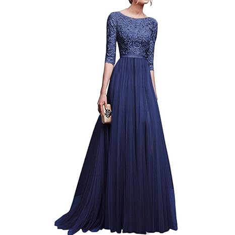 ishine Ballkleid Damen Lang A-Linie Abendkleid mit Ärmel Brautjungfernkleid Elegante Brautkleid Festlich Hochzeitkleid Cockta