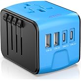 JMFONE Universal Travel Adapter, 2 USB-C &amp; 2 USB-A Ports, 2500W AC Outlet | All-in-One International Plug Adapter, EU/US/UK/AU Plugs, Compact Worldwide Travel Charger for Trips in 200+ Countries