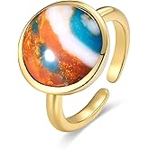 Gold Colorful Orange Blue Abalone Amber Opal Oyster Turquoise Resin Natural StoneFULLY ADJUSTABLE Statement Open Ring for Women by SNGIA, Mid Century Modern Terracotta Hand Made Summer Beach Unique Bead Gemstone Stackable Wedding Date Birthday Gift, Bohemian Stone Irregular Trendy Navy Jewelry, Textured Patterned Fashion Quartz Accessories, Vintage Hammered Circular Nickle Free Gifts.