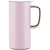 Ello Campy 18oz Stainless Steel Travel Mug with Handle and Leak Proof Lid | Vacuum Insulated Coffee Cup for Hot or Cold Drinks | Reusable, BPA Free | Gift for Coffee Lovers, Pink Satin