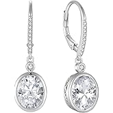 FJ Oval Cut Dangle Drop Earrings 925 Sterling Silver Leverback Earrings Birthstone Jewelry Gifts for Women