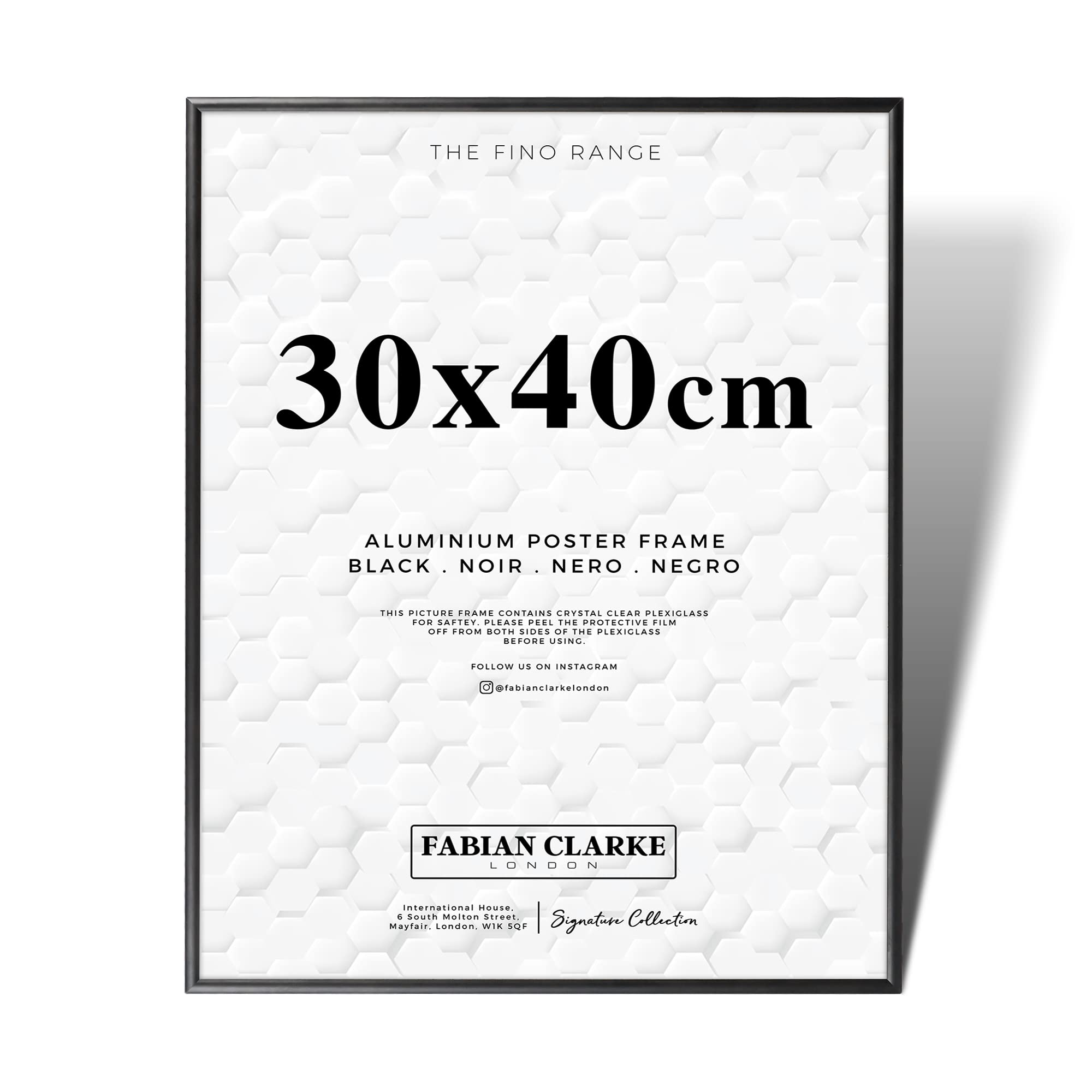 Fabian Clarke London® 30x40cm Black Aluminium Picture Frame Hang Portrait or Landscape with Safety Glass