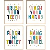 Boat Wades Bathroom Kids Decor Wall Art Unframed,Bathroom Wall Decor Kids 8x10 Inches Set Of 4,Colorful Kid Toilet Posters Prints Pictures