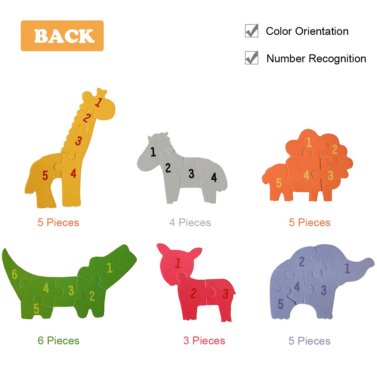 Humars Puzzle Games 6-In-A-Box! My First Animal Puzzle Set Wooden Jigsaw Puzzles For Boy & Girl Toddlers