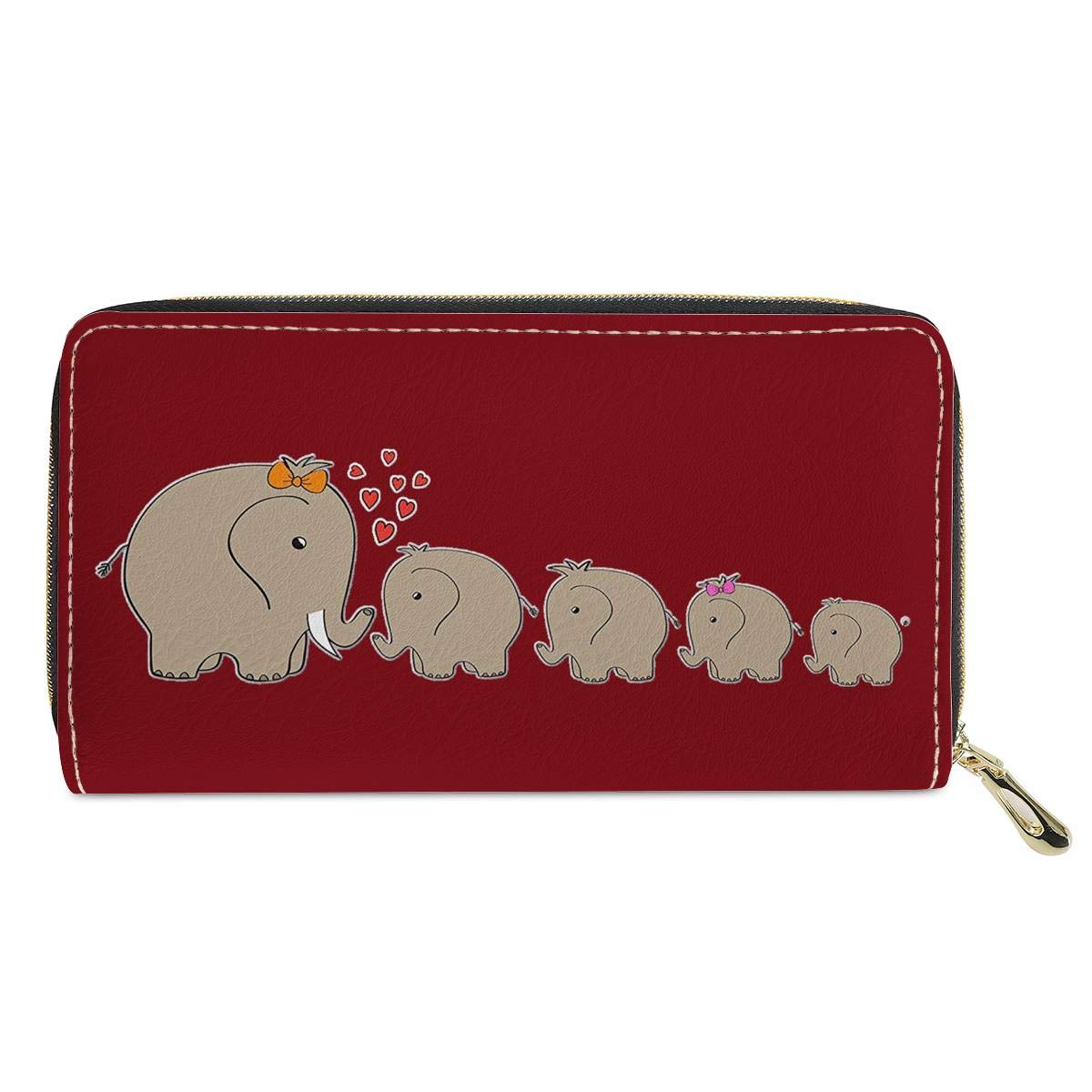 chaqlin Elephant Family Long Wallet for Women Durable Zipper Around Clutch Purse Phone/Cards/Coins/Cash Pattern Leather Wallets