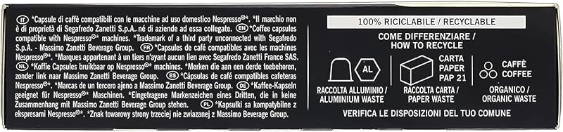 Zanetti 100 Aluminiumkapseln kompatibel mit Nespresso®* Intenso Kaffee, vollmundig und anhaltend im Geschmack (10 Boxen mit je 10 Kapseln) - Geeignet für Nespresso Original Maschinen