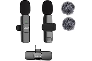 Vislla Wireless Lavalier Microphone for iPhone 15/16/17 Series, iPad and Android Devices, Noise Cancelling,Bluetooth Mini Lapel Microphone for Vlogging/YouTube/Live Streaming/Tiktok/Interview