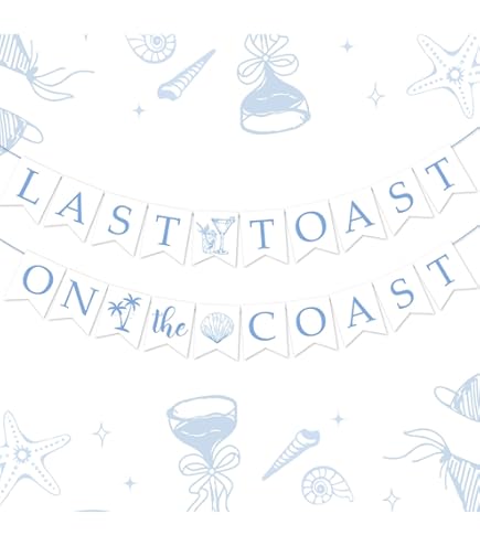 Bandera De Last Toast On The Coast – Decoración Costera Para Despedida De Soltera, Decoración Náutica Para Fiestas De Despedida De Soltera, Con Botella De Champaña Y Anillo De Purpurina Azul