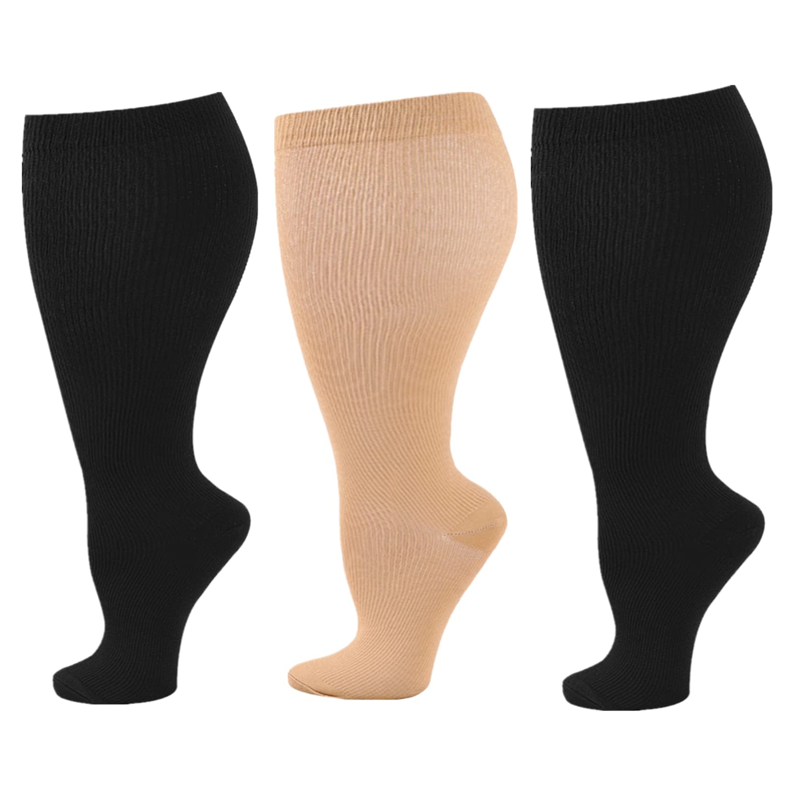 Wide Calf Compression Socks for Women Men, 3 Pairs Plus Size Extra Large Size Support Socks Stockings Reduces Swelling & Pain for Nurses Running Pregnant Travel Flight 20-25 mmHg