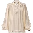 GRACEART Pirate Shirt Men Vampire Renaissance Shirts Victorian Ruffled Medieval Costume Cotton Linen Shirt