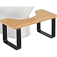 Metal with Wood Squatting Toilet Stool, 7 Inch Bathroom Poop Stool for Adults, Waterproof and Anti-Slip Potty Stool, Healthy Portable Toilet Stool for Adults Kids Seniors Matte Black