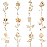 PH PandaHall 12pcs Golden Flower Links, 18K Gold Plated Brass Flower Linking Charms Plant Pendant Connectors Double Hole Pendant Charms for DIY Necklace Bracelet Jewelry Crafts Making