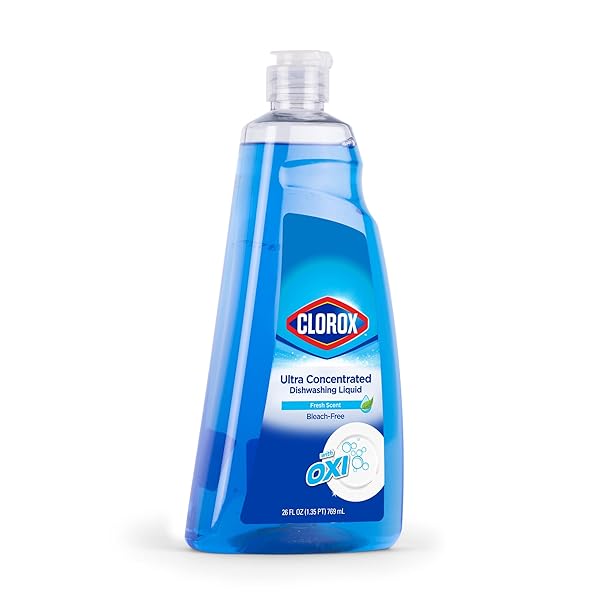 CLOROX ULTRA CONCENTRATED DISHWASHING LIQUID DISH SOAP WITH OXI, FRESH SCENT – BLEACH FREE DISH WASHING SOAP FOR KITCHEN DISHES FOR CLEANING GREASE, DISH DETEGENT LIQUID SQUEEZE BOTTLE, 26 FL OZ