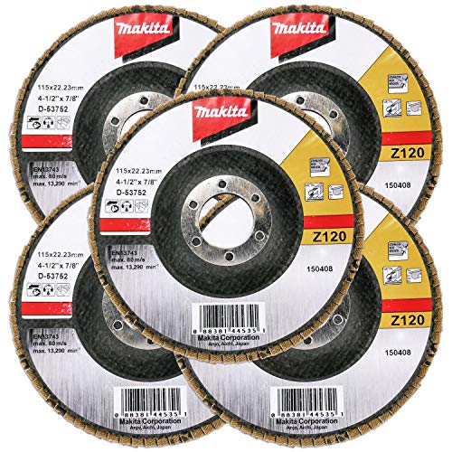 Makita 5 Pack 120 Grit Flap Disc For Grinders Fine Conditioning For
