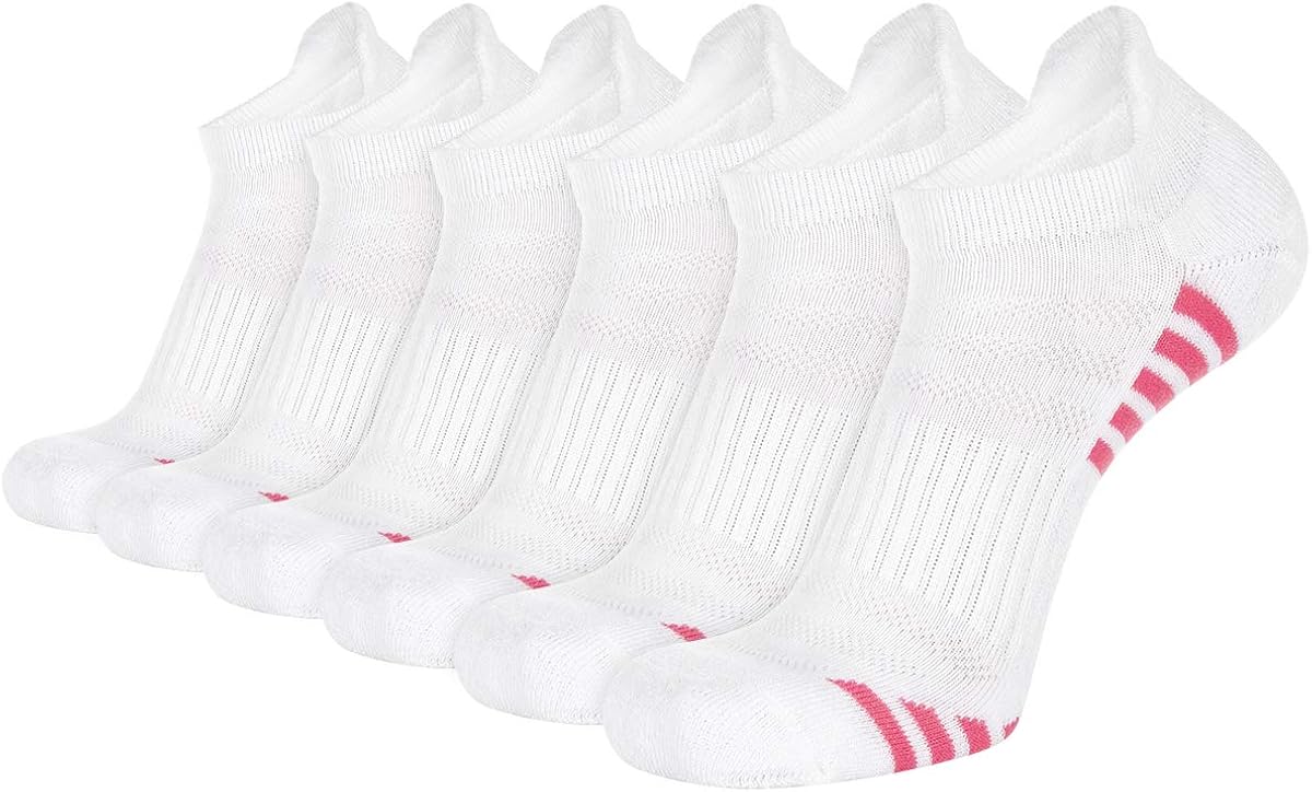 Bodvera Women's 6 Pack Performance Ankle Athletic Running Socks Cushioned Breathable Low Cut Sports Tab Socks White at  Women’s Clothing store