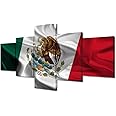 Native Mexico Wall Art for Bathroom Decorations Friendship Flag Modern Artwork Home Decor for Living Room Wall Decor 5 Panels Modern Wall Art Giclee Poster and Prints Framed Ready to Hang - 50"Wx24"H