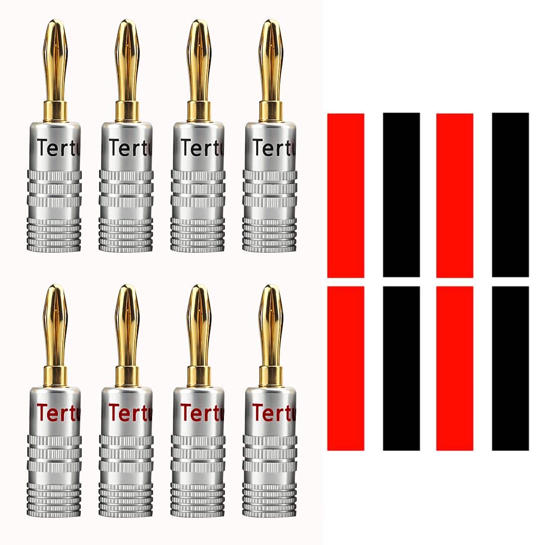 Tertullus 8pcs Speaker Banana Plugs Speaker Cable Connectors 24k Gold Plated Double Screw Locking Banana Plugs For Accommodating Cable With Wire Size Up To 4mm