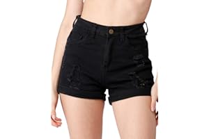 Haola Womens Stretchy Denim Shorts High Waisted Folded Hem Ripped Jeans Shorts