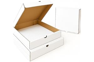 20-Pack Pizza Boxes 10x10 Inch White Corrugated Pizza Containers with Paper Liners, Ventilation Design & Tear-Off Plate Lid f