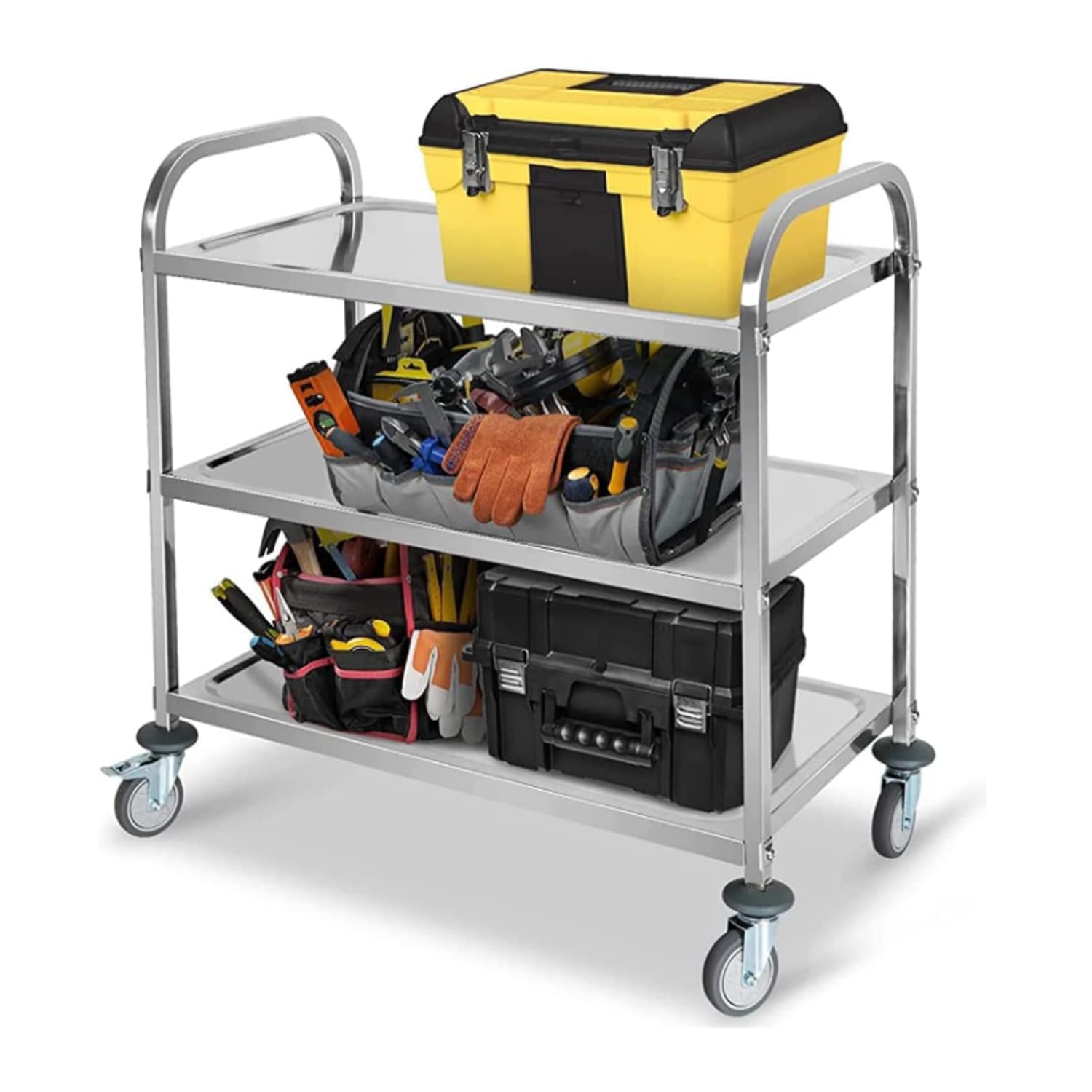 uyoyous Kitchen Trolley on Wheels 3 Tier Stainless Steel Trolley Wheels Commercial Catering Trolleys Silent Castors Kitchen Storage Islands & Carts for Restaurants Workshop 750x400x835MM