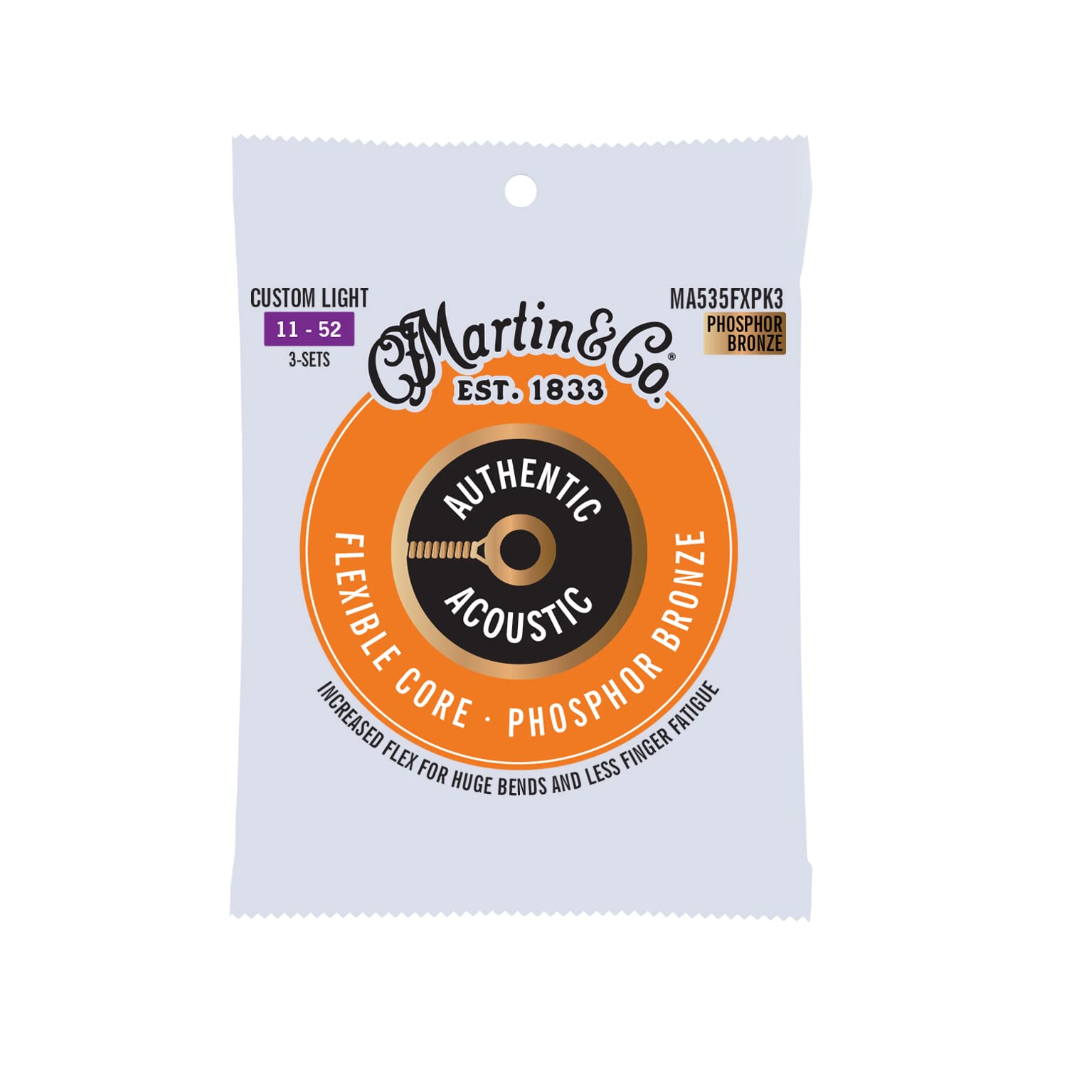 Martin Strings - MA535FX - SP Flexible Core - Phosphor Bronze 3 Pack Custom Light (11-52)