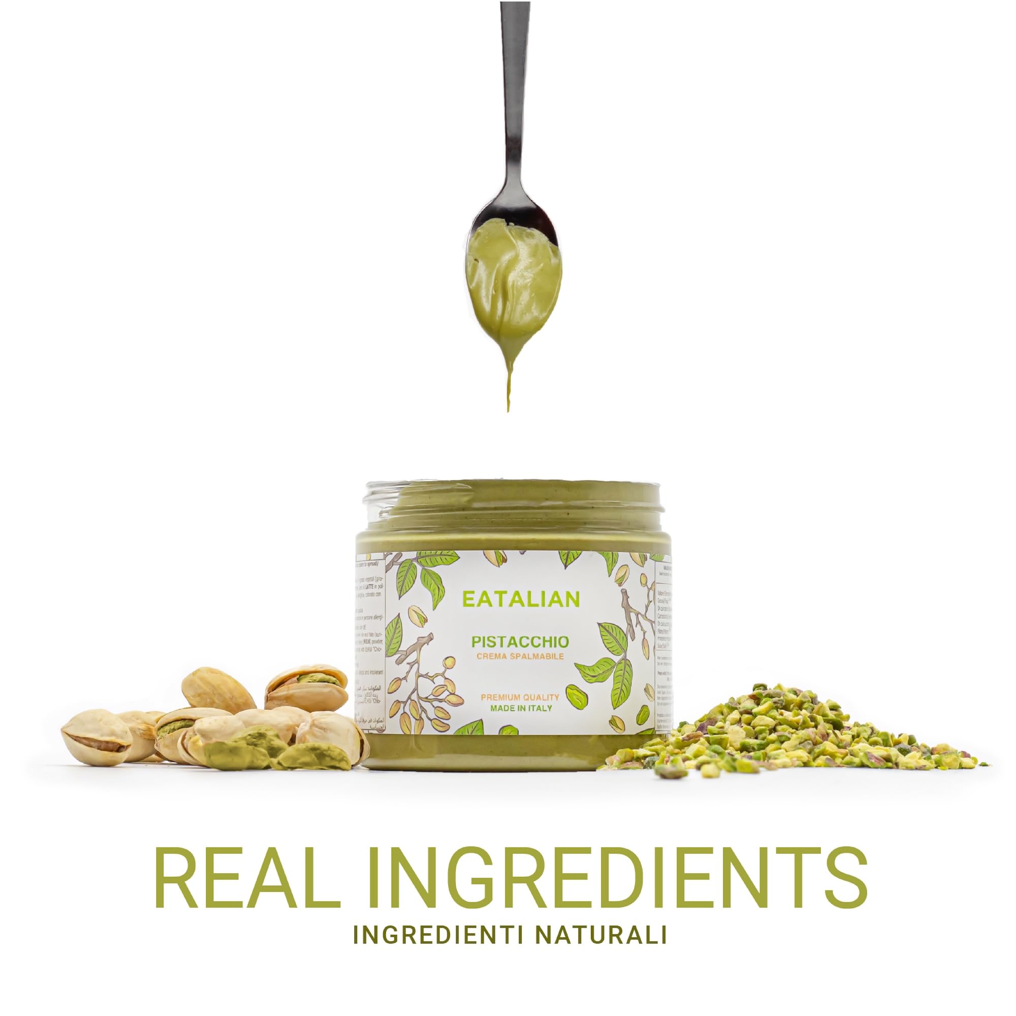 EATALIAN by AMZ BETTER Pistaziencreme, Köstliche streichfähige Creme mit Süßem und Einzigartigem Geschmack, Ideal auf Brot, Perfekt mit Eis, Hervorragend für Dubai Chocolate, 200 gr Made in Italy 3