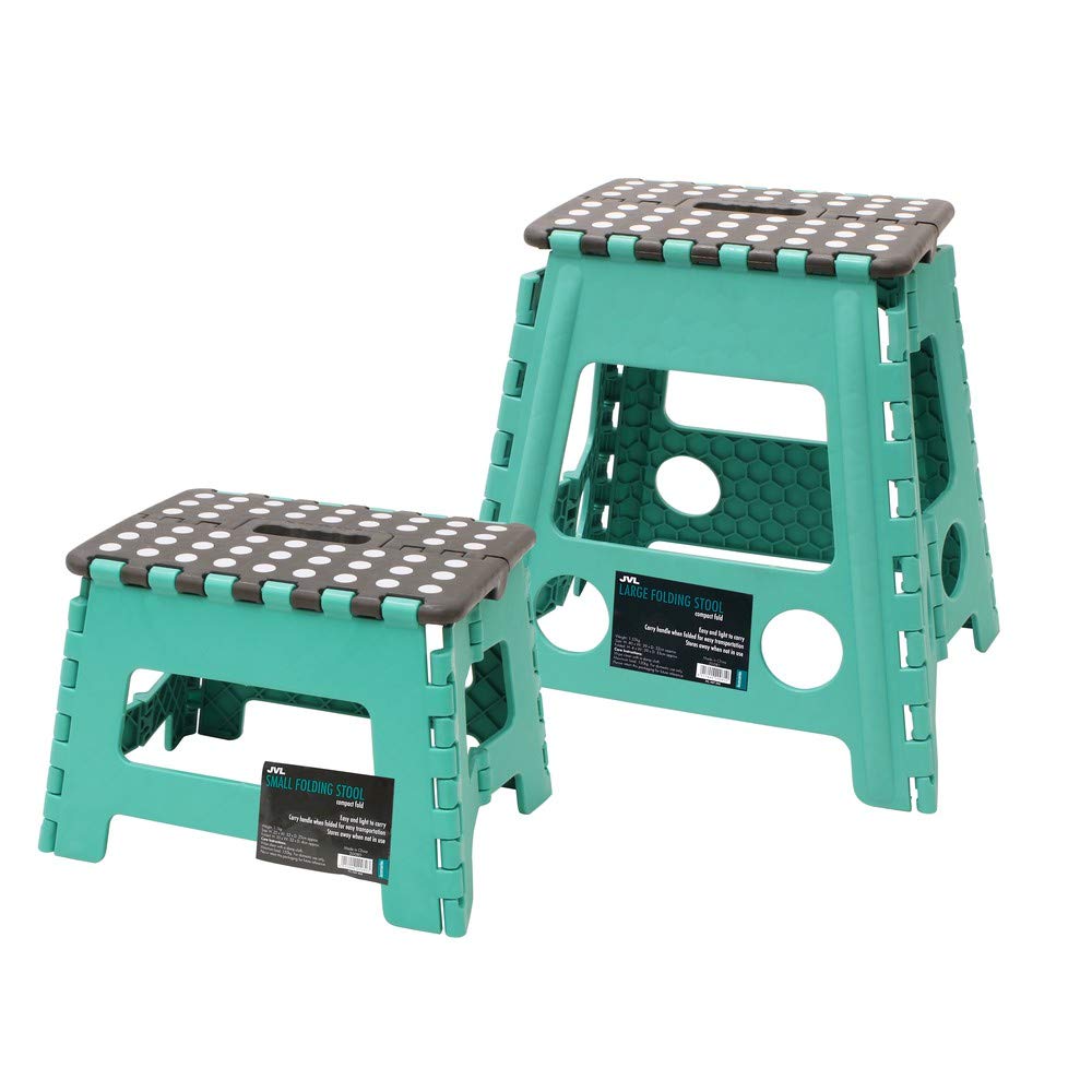 JVL Small and Large Folding Step Stool, Turquoise/Grey, Large & Small