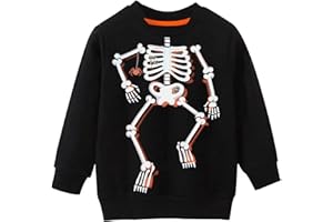 MUJOQE Boys Girls Halloween Sweatshirt Toddler Pumpkin Face Long Sleeve Shirt Kids Skeleton Top Clothes 2-7T