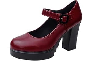 oelaio Women Platform Mary Jane Heels Closed Round Toe Chunky High Heel Pumps Dress Shoes Buckle Strap Business Heeled Pump