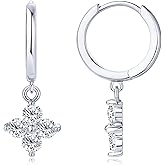 EONFUN Moissanite Four Leaf Clover Hoop Earrings for Women 925 Sterling Silver 0.8CTTW D Color VVS1 Drop Earring with Certificate