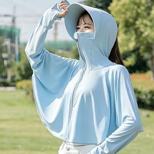 Women's Ice Silk Sun Coat, Wide Brim Loose Poncho UV Protection