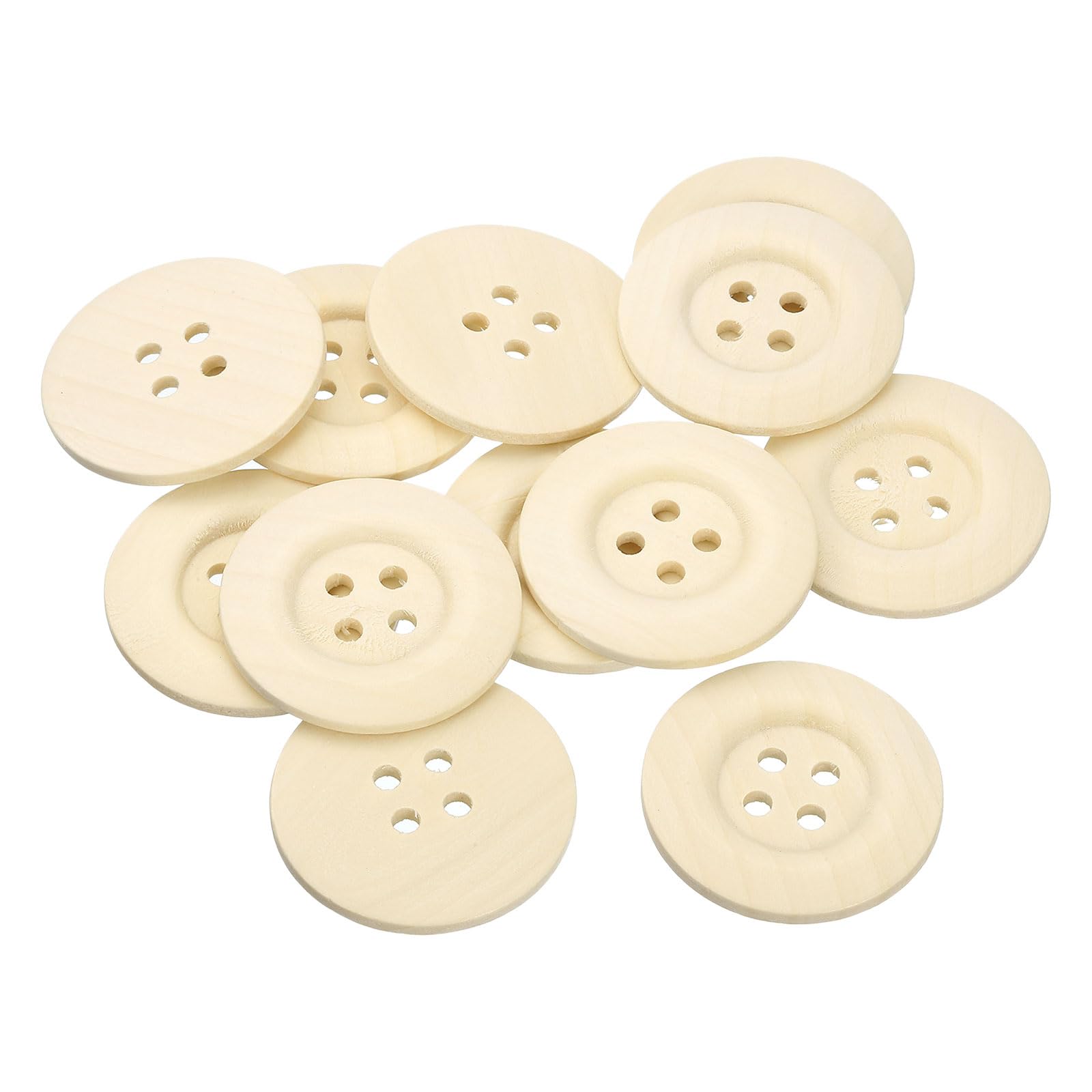 Photo 1 of uxcell 20Pcs Large Wooden Buttons, 50mm(2") 4 Hole Round Wood Sewing Button Craft for Sewing DIY Craft Clothing, Natural Wood