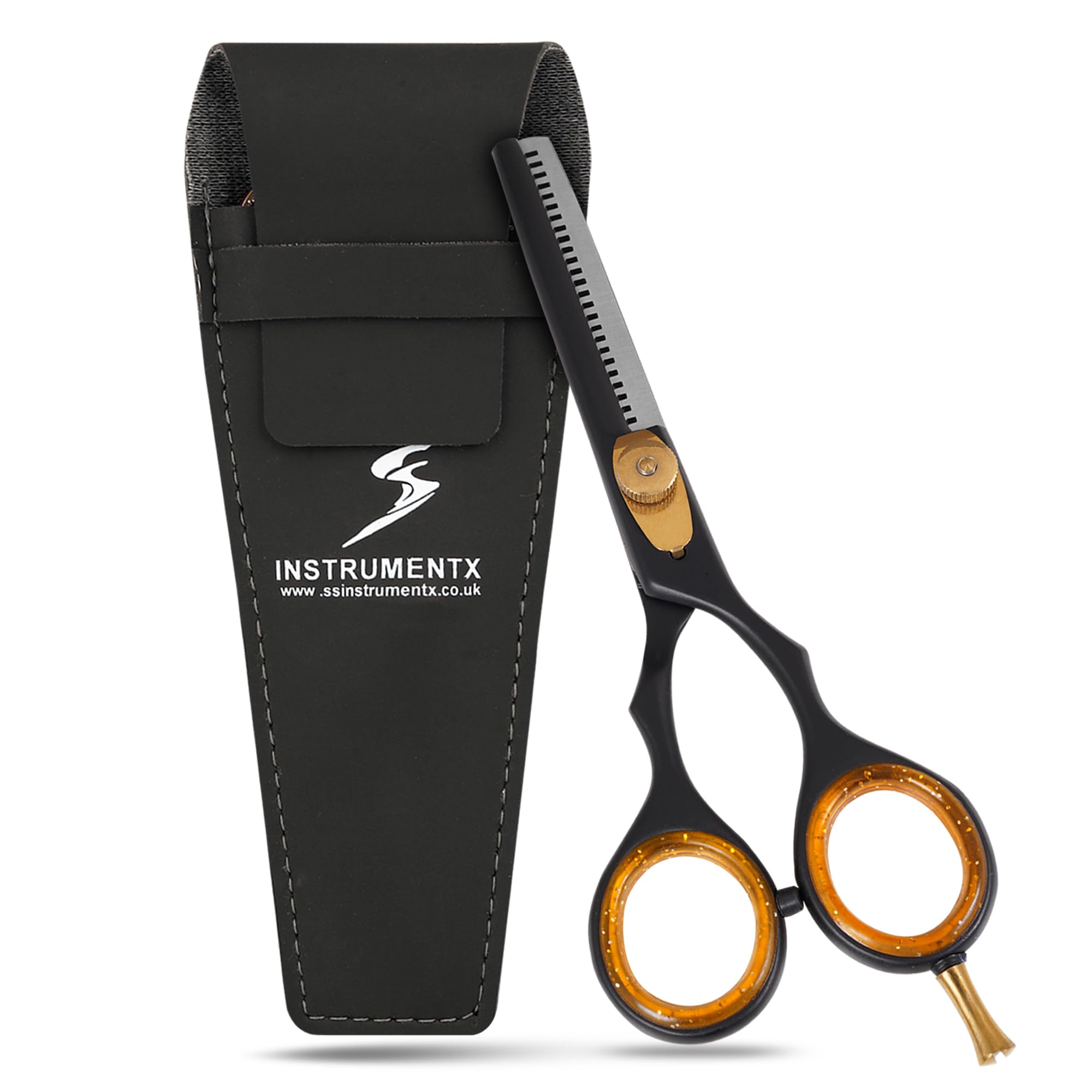 Professional Barber Hair Scissors - Hair Cutting & Thinning Scissors with Adjustable Screw (Black Thinning 5.5")