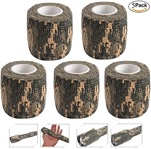 TaiTian Uning Self-adhesive Protective Camouflage Tape Wrap 14.8x0.18ft Tactical Camo Form Multi-functional Non-woven Fabric Stealth Tape Stretch Bandage for Outdoor Military Hunting (Pack of 5)