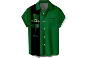 WHO IN SHOP Men's St Patricks Day Shirt Funny Green Clover Saint Pattys Day Shirts Short Sleeve Button Down Shirt