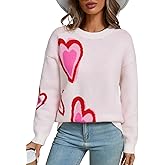 ShawGobow Heart Sweater,Cute Patterned Oversized Sweaters for Women,Valentines Day Crewneck Tops