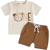 Frietlebird Baby Boy First Birthday Outfit Short Sleeve Bear Print Shirt Shorts Sets Cake Smash Clothes 2Pcs