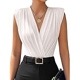 LYANER Women's Wraped V Neck Ruched Sleeveless Tank Leotard Bodysuit Top