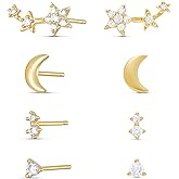 Amazon Essentials Cubic Zirconia Moon and Star Stud Earring Set