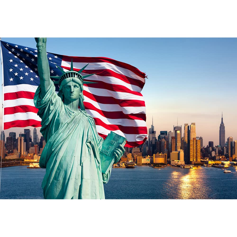 Aoihrraan 2,2x1,5m Independence Day 4Th Of July Backdrop American Flag Statue Of Liberty New York City Scene Photography Background USA Holiday National Celebration Kids Portrait Photo Studio Props
